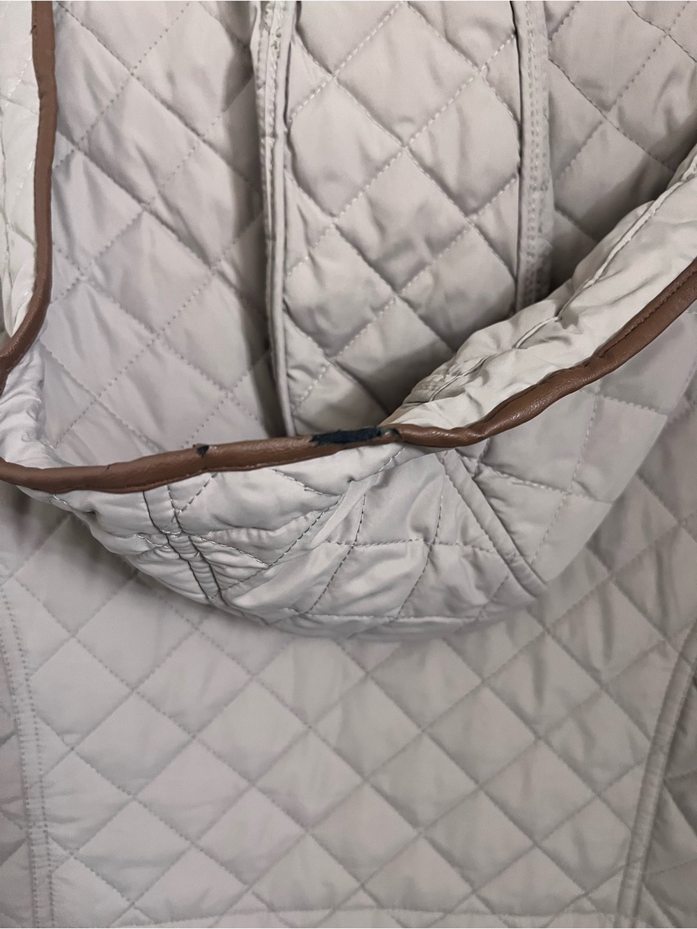 Lauren Ralph Lauren Quilted Light Gray Jacket with Brown Trim